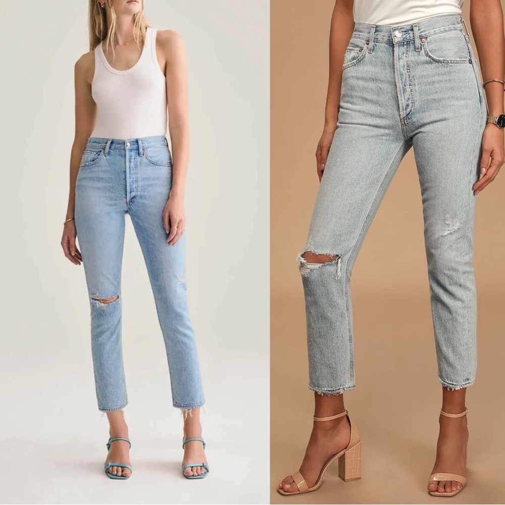 Agolde Riley High Rise Straight Crop Denim Blue Jeans in Shatter Size 31